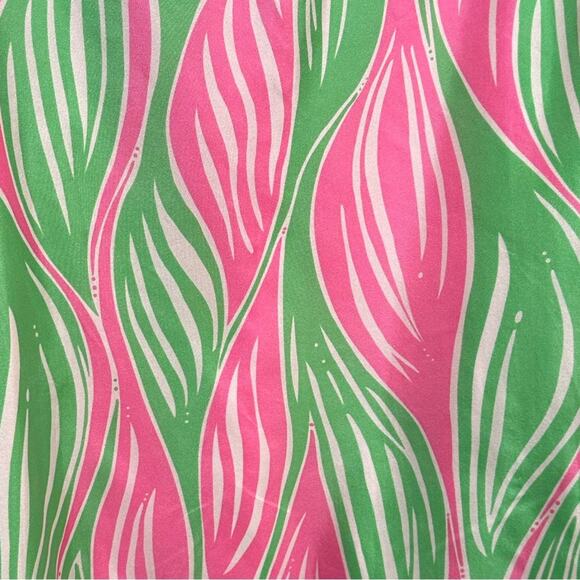 Lilly Pulitzer Silk Mini Dress Size 4 Pink Green Leaf Print Tie Short Sleeve - Picture 5 of 14